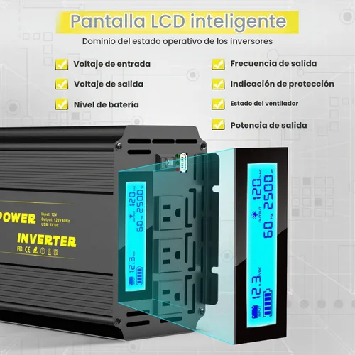 Vista 6 de Inversor de corriente de onda sinusoidal modificada de 2500 vatios, 12 V CC a CA 110 V/120 V (pico) Convertidor de 5000 W, inversor de automóvil
