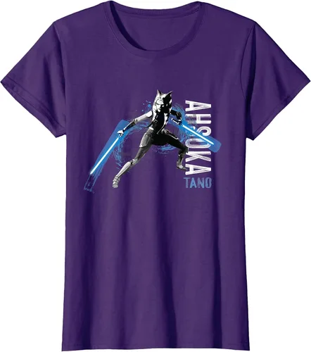Vista 9 de Star Wars The Clone Wars Ahsoka Tano Dual Lightsabers Camiseta Asphalt Grey