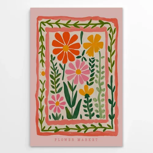 Vista 10 de Arte de pared de flores silvestres rosas, póster retro de mercado de flores, impresión botánica colorida de moda, arte popular, ilustración floral