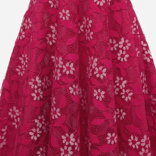 Vista 4 de Women's Cold Shoulder Dresses Floral Lace Pleated Dress Ruffle Sleeve Knee Length Dresses Formal Evening Party Prom Gown
