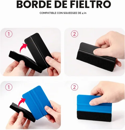 Vista 4 de FOSHIO 20 piezas de repuesto de fieltro de tela autoadhesiva precortada estándar negra para escobilla de goma de 4 pulgadas, herramientas