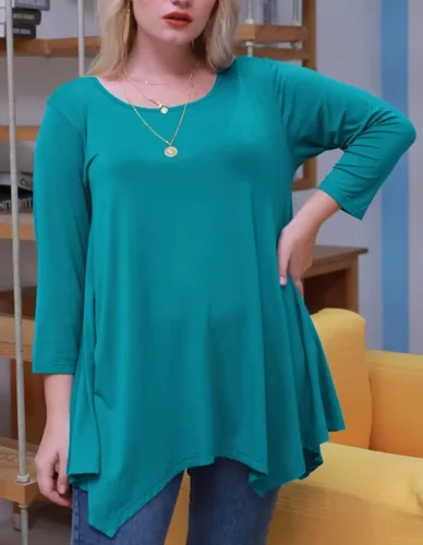 Vista 2 de LARACE - Camisa de talla extragrande para mujer, camisa tipo túnica con manga 34, ajuste holgado, ropa básica para mujer