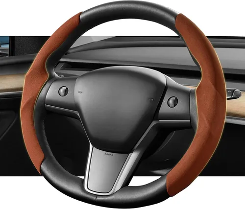 Vista 6 de Funda decorativa para volante de Tesla Model Y/Juniper 2017-2025, compatible con el modelo 3/Highland de gamuza para volante, protección