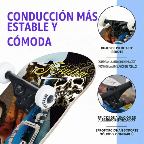 Vista 2 de 31 x 8 Inch Complete Skateboard, 7 Layer Canadian Maple Double Kick Deck