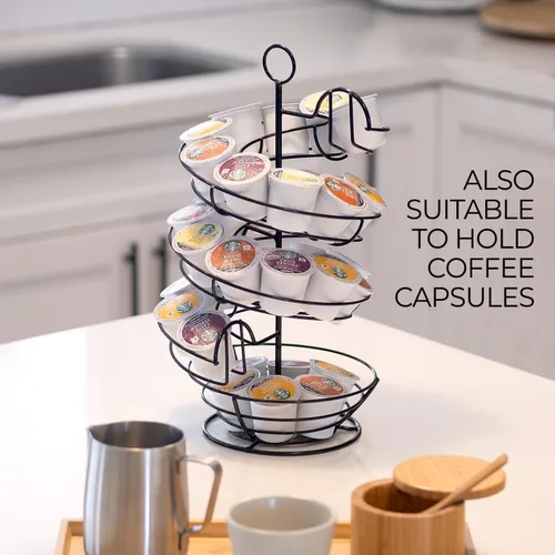 Vista 6 de Soporte para Huevos Frescos de Encimera, Dispensador de Huevos, Soporte para Huevos en Espiral con Cesta de Almacenamiento, Soporte para Huevos