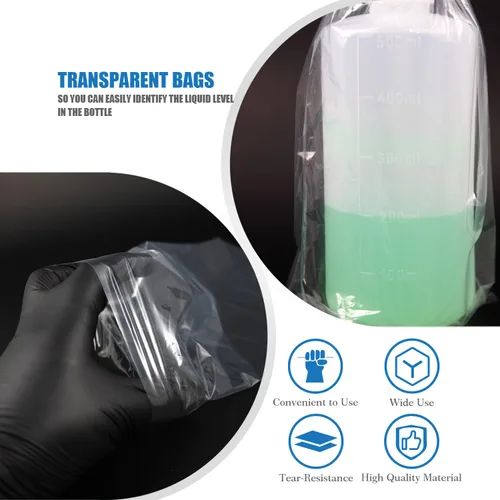 Vista 3 de 200 bolsas para botellas de tatuaje, desechables para botellas de lavado de tatuajes, fundas para bolsas de botellas para apretar, accesorios