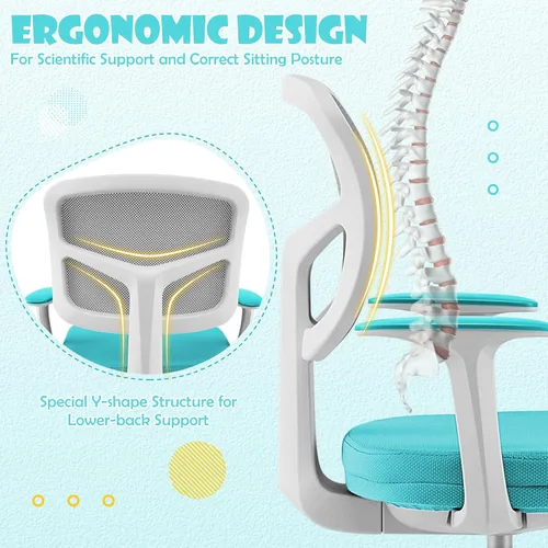 Vista 5 de GLACER - Silla de escritorio para niños, silla de estudio de malla ajustable con ruedas (verde) Swivel Ergonomic Computer Task Chair with Arms