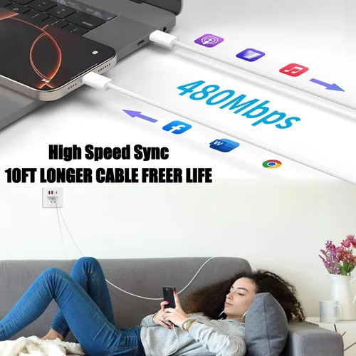 Vista 9 de Cargador para iPhone 17 de carga rápida, bloque de cargador USB C de 4 puertos, paquete de 2 cargadores de Apple de 40 W con cable trenzado USB C a