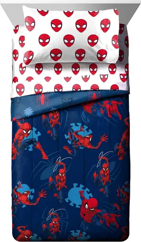 Vista 2 de Jay Franco Marvel Spiderman Spidey Daze - Juego de ropa de cama individual y cortinas de salvar el día