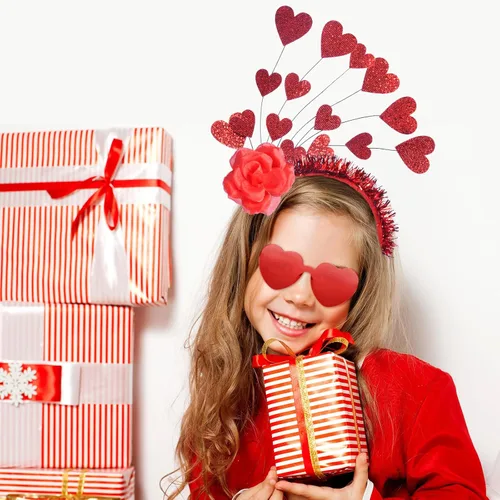 Vista 8 de Uderwarb Diadema de corazón y lentes de sol de corazón con corazones rojos con antena para el día de San Valentín