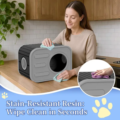 Vista 6 de PatioZen Cama para gatos de interior, casa en cubo, resistente a la intemperie, refugio aislado de plástico con suelo elevado, apilable