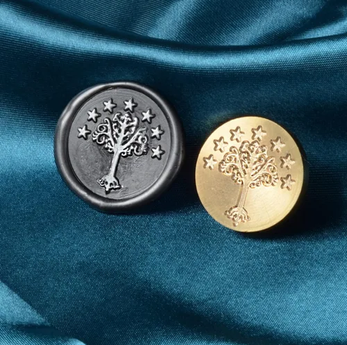 Vista 3 de Kit de sellos de cera, sello de cera de cresta de árbol real con mango de madera vintage para invitaciones de boda, sobres, tarjetas y embalaje