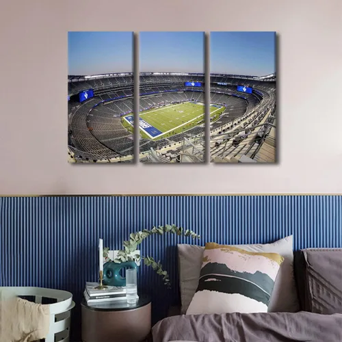 Vista 3 de TUMOVO MetLife Stadium - Decoración de pared de Nueva York, 3 piezas, lienzo, arte de pared para decoración del hogar, juegos de fútbol americano