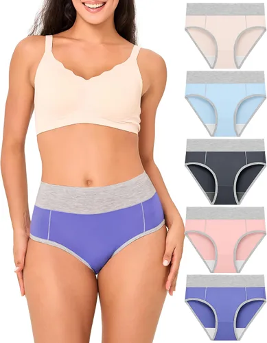 Vista 12 de BAMBOO COOL Ropa interior para mujer, calzones de cintura alta, cobertura completa, suaves y transpirables, paquete de 5