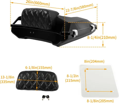 Vista 2 de HECASA Maleta de equipaje Razor con respaldo Argyle compatible con modelos Harley Davidson 1997-2023 Touring Street Glide Road Glide Road King
