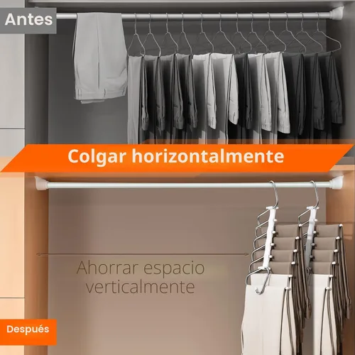 Vista 2 de Perchas Plegables Mejoradas para Pantalones que Ahorran Espacio, Perchero de Ropa de 6 Niveles, Organizador de Closet Multifuncional de Acero