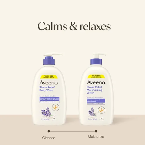 Vista 8 de Aveeno Gel de baño para aliviar el estrés para mujeres, aroma a lavanda calmante y avena prebiótica, limpiador para pieles secas sensibles, sin