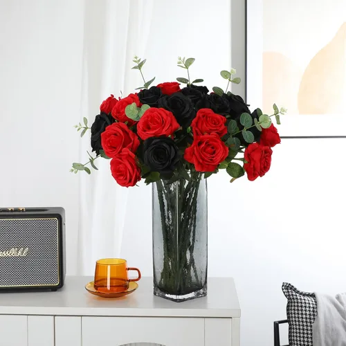Vista 6 de Tifuly Rosas artificiales – 12 piezas de rosas artificiales realistas de tallo largo, rosas de seda estilo Mashup para ramos de bricolaje, centros