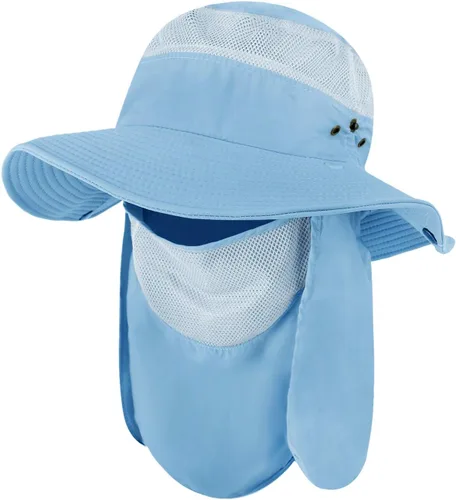 Vista 3 de Sombrero de sol de verano para mujer, de ala ancha, enrollable, con cubierta protectora para el cuello, protección solar UV, para ciclismo al aire