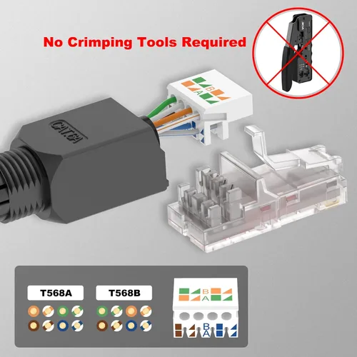 Vista 2 de VCELINK Conector RJ45 sin herramientas, enchufe de terminación de campo CAT6, enchufe modular chapado en oro, conector UTP CAT6 sin herramientas