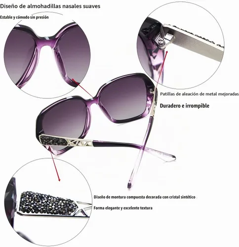 Vista 5 de Gafas de sol de gran tamaño para mujer, polarizadas, protección UV, clásicas, a la moda, para damas, marco negro, lente gris Montura café lente café