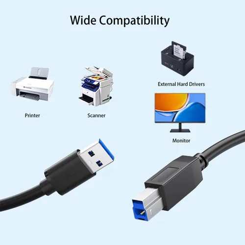 Vista 2 de Pocxwa Cable de impresora USB 3.0, cable USB-A a B macho, sincronización de datos de 5 Gbps compatible con impresoras, escáner, estación