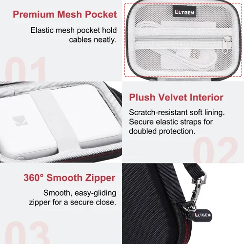 Vista 3 de LTGEM - Funda compatible con Kodak Step/Kodak Mini 2 Retro 2x3/HP Sprocket 2x3, impresora instantánea de fotos para smartphone, bolsa