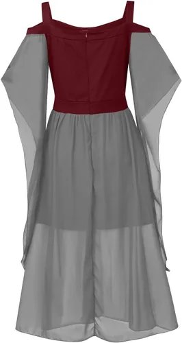 Vista 4 de Vestido punk gótico para mujer, vestido de fiesta de cosplay de Navidad, disfraz de Halloween, conjunto bohemio, vestido gótico de cintura alta