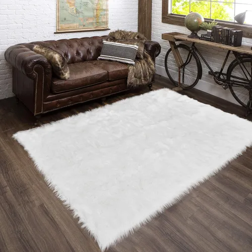 Vista 38 de Latepis - Alfombra rectangular de piel sintética tipo lana de oveja suave y esponjosa de estilo bohemio para sala de estar, dormitorio y residencias
