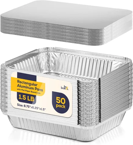 Vista 10 de Fit Meal Prep Paquete de 100 sartenes pequeñas de papel de aluminio de 1 libra con tapas, recipientes desechables para alimentos con tapas