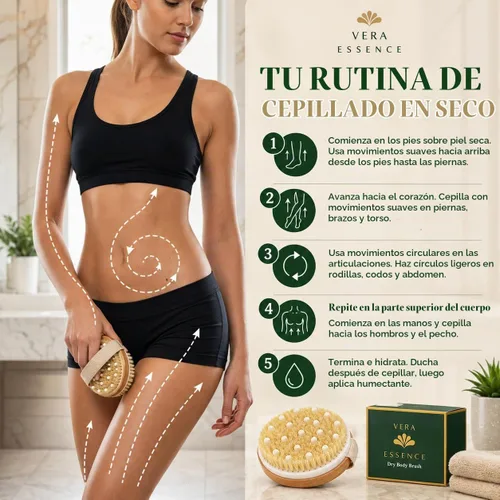 Vista 3 de Cepillo corporal seco para mujeres y hombres, cepillo seco para drenaje linfático, cepillo corporal exfoliante con cerdas naturales de jabalí, nodos