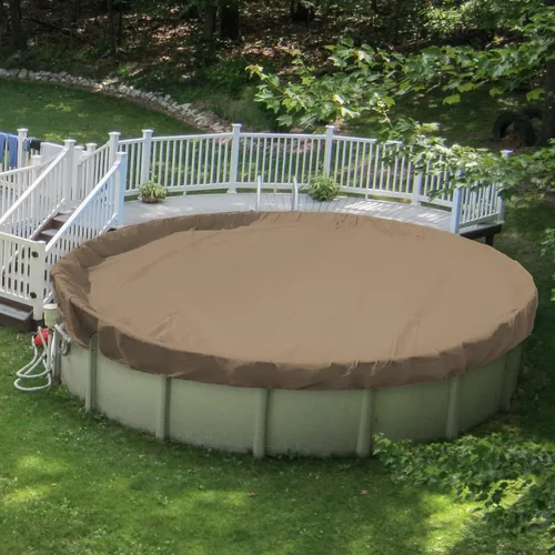 Vista 20 de Patio Cubiertas redondas para piscinas sobre el suelo, cubierta de seguridad para alberca de invierno de 10 pies, lona resistente con cabrestante