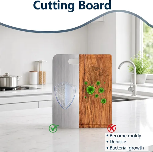 Vista 3 de Tabla de cortar, 3 piezas, tablas de cortar de acero inoxidable 304 de doble cara para cocina, aptas para lavavajillas, no tóxicas, tablas de cortar