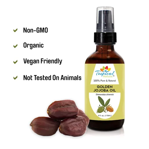 Vista 2 de Tropical Holistic Aceite de jojoba de 4 onzas, natural, puro, prensado en frío, sin refinar, hidratante para piel, cuero cabelludo seco, cabello