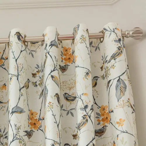 Vista 15 de VOGOL Cortina de ventana estilo campestre, cortinas estampadas con patrón de pájaros y hojas para dormitorio, paneles decorativos con ojales