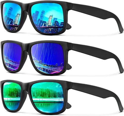 Vista 32 de KALIYADI Sunglasses Men Polarized Sun glasses for Mens Womens Classic Matte Black Frame UV Protection 3pack negro + negro + amarillo + amarillo