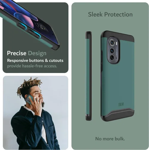 Vista 4 de TUDIA DualShield Merge - Funda protectora para Motorola Edge 2022, a prueba de golpes, grado militar, delgada, antideslizante, de doble capa, Verde