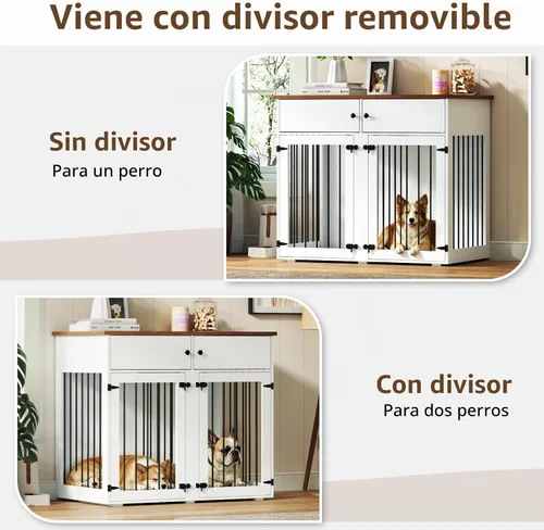 Vista 3 de Mueble de jaula para perros grande, perrera de interior de 41 pulgadas con divisor removible y puertas dobles, jaulas de madera para perros para 2
