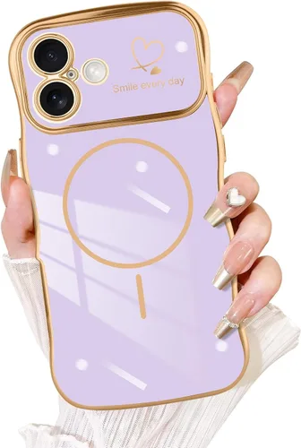 Vista 21 de Fiyart - Funda diseñada para iPhone 16 Pro, marco de onda lindo con forma rizada, corazones de amor chapados para mujeres y niñas, protección
