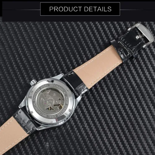 Vista 2 de Carlien Hombre Sport Date Correa de cuero negro Reloj automático automático (negro), Negro -, Reloj de cuerda automática, cuerda automática