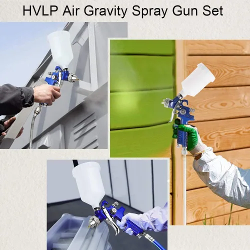 Vista 2 de Juego de Pistola de Pulverización por Gravedad de Aire HVLP, Pistola de Pintura de 2 Pulverizadores, 0.8mm 150ml y 1.4mm 600ml Alimentación por