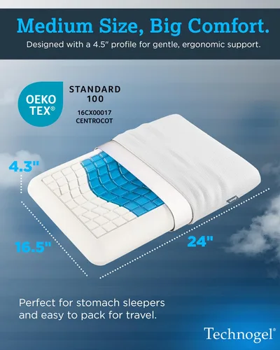 Vista 3 de Technogel Almohada de espuma viscoelástica de gel refrescante, almohada de enfriamiento Comfort Revolution, perfil ventilado de 4.5 pulgadas, zona