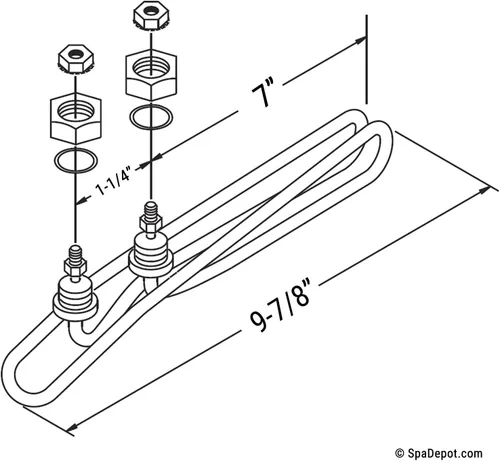 Vista 2 de Elemento de calefactor para spa de tina caliente, de flujo, repuesto para 5.5 kW, 4.5 kW o 4 kW