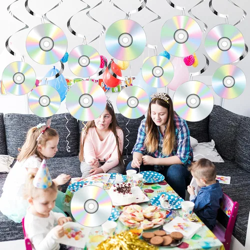 Vista 7 de Decoraciones de remolinos colgantes para fiestas de los años 90, decoraciones retro para fiestas musicales de los años 90, decoraciones de fiesta
