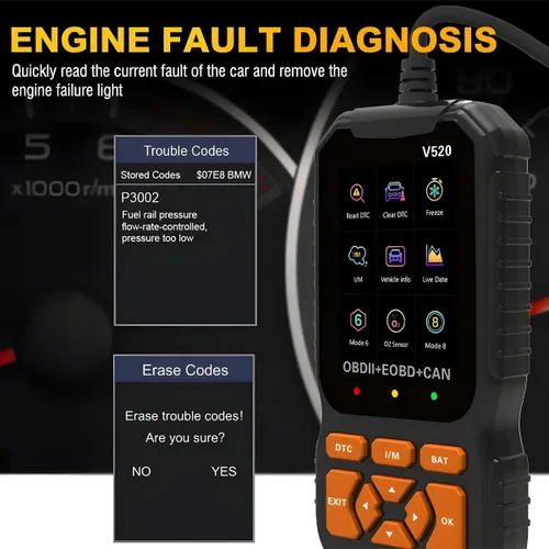 Vista 6 de Herramienta de diagnóstico de escáner de coche OBD2, lector de código OBDII/EOBD para vehículos V520, lector de códigos de falla automotriz