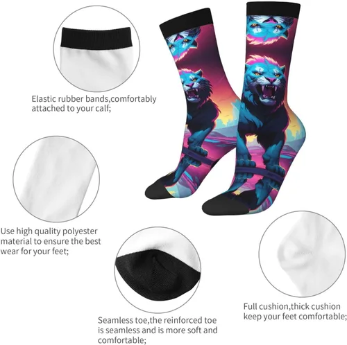 Vista 7 de Synthwave Sabertooth Patterns Stretch Mid-Calf Socks - Designed specifically for running, stylish and breathable for training.