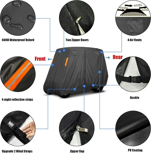 Vista 3 de 600D - Funda para carrito de golf de 4 + 2 plazas para 6 pasajeros, cubierta de carrito de golf para 4 pasajeros, techo extendido para 4 pasajeros