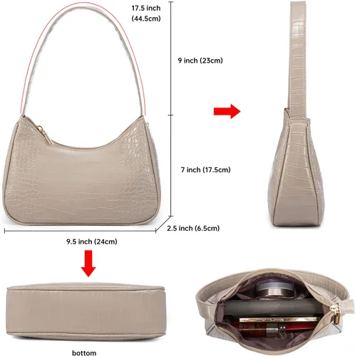 Vista 6 de LOVEVOOK Bolso de hombro para mujer, monedero pequeño con patrón de cocodrilo, bolso de mano de cuero vegano pequeño monedero lindo mini bolso