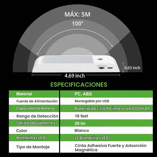 Vista 5 de 10L0L Luz Universal para Techo de Carrito de Golf, Luz Cúpula LED Recargable por USB con Sensor de Movimiento Inalámbrico