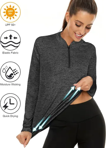 Vista 4 de Misyula - Camisetas de golf para mujer, con protección solar, de secado rápido, con cremallera de 14, para tenis, running y entrenamiento